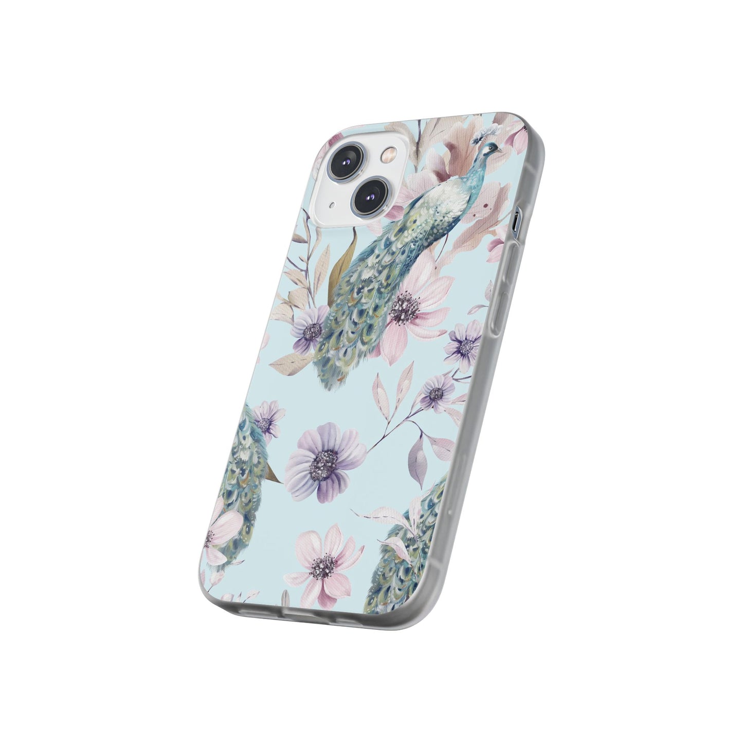 Peacock Floral Phone Case — Pastel Watercolor Bird Slim Case