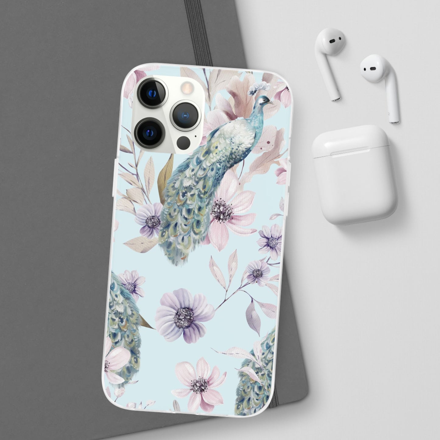 Peacock Floral Phone Case — Pastel Watercolor Bird Slim Case