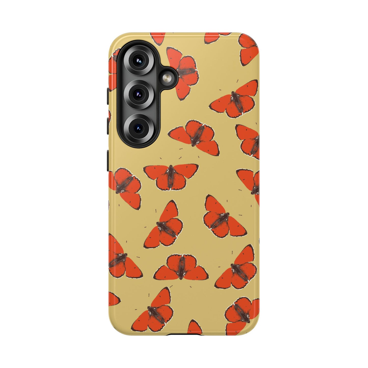 Red Butterfly Pattern Tough Phone Case — Retro Butterflies on Yellow