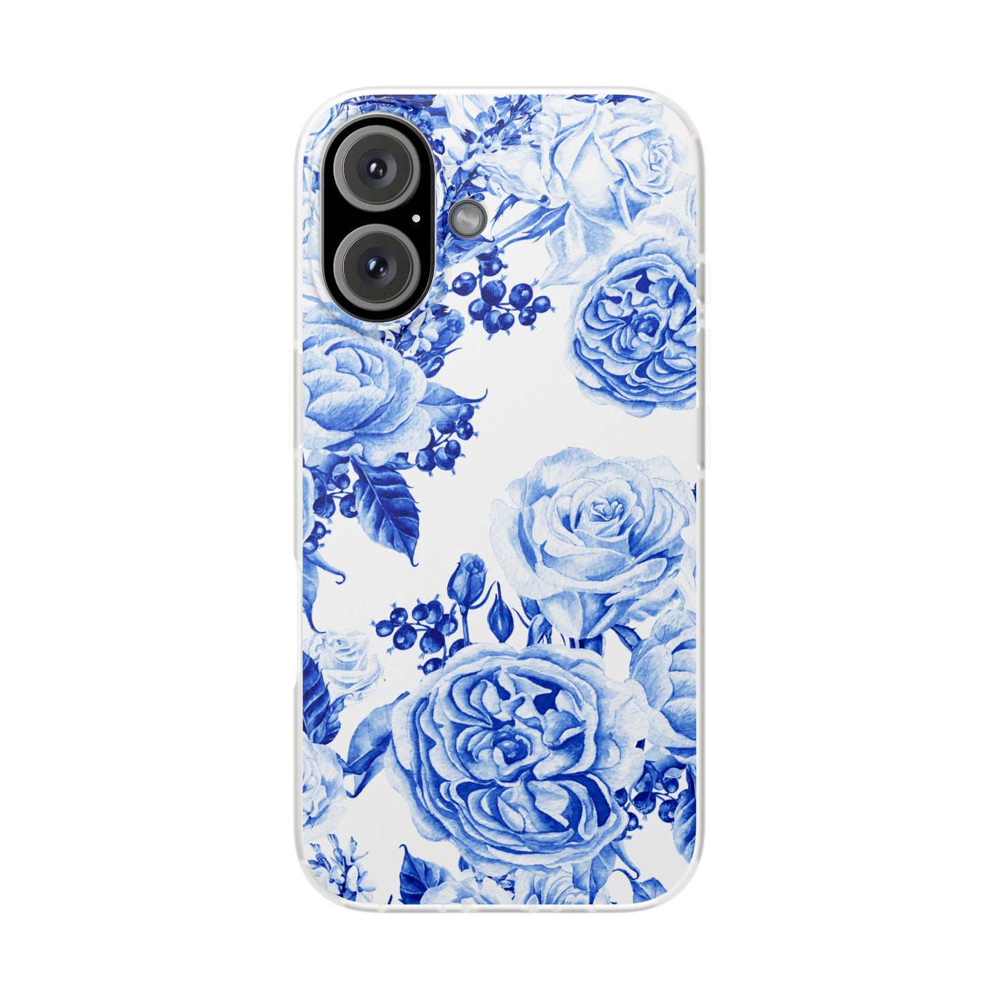 Blue Floral Phone Case — Hand-Painted Rose Pattern Flexi Case for Apple iPhone, Samsung Galaxy and Google Pixel.