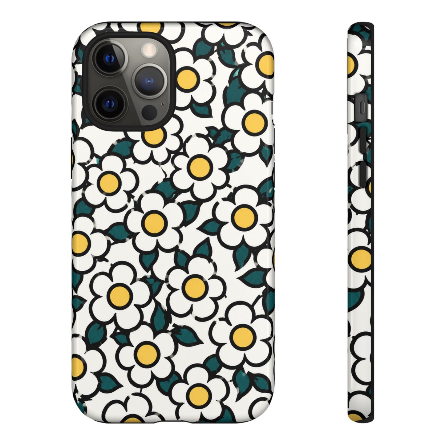 Floral Daisy Tough Phone Case — Retro White & Yellow Protective Cover