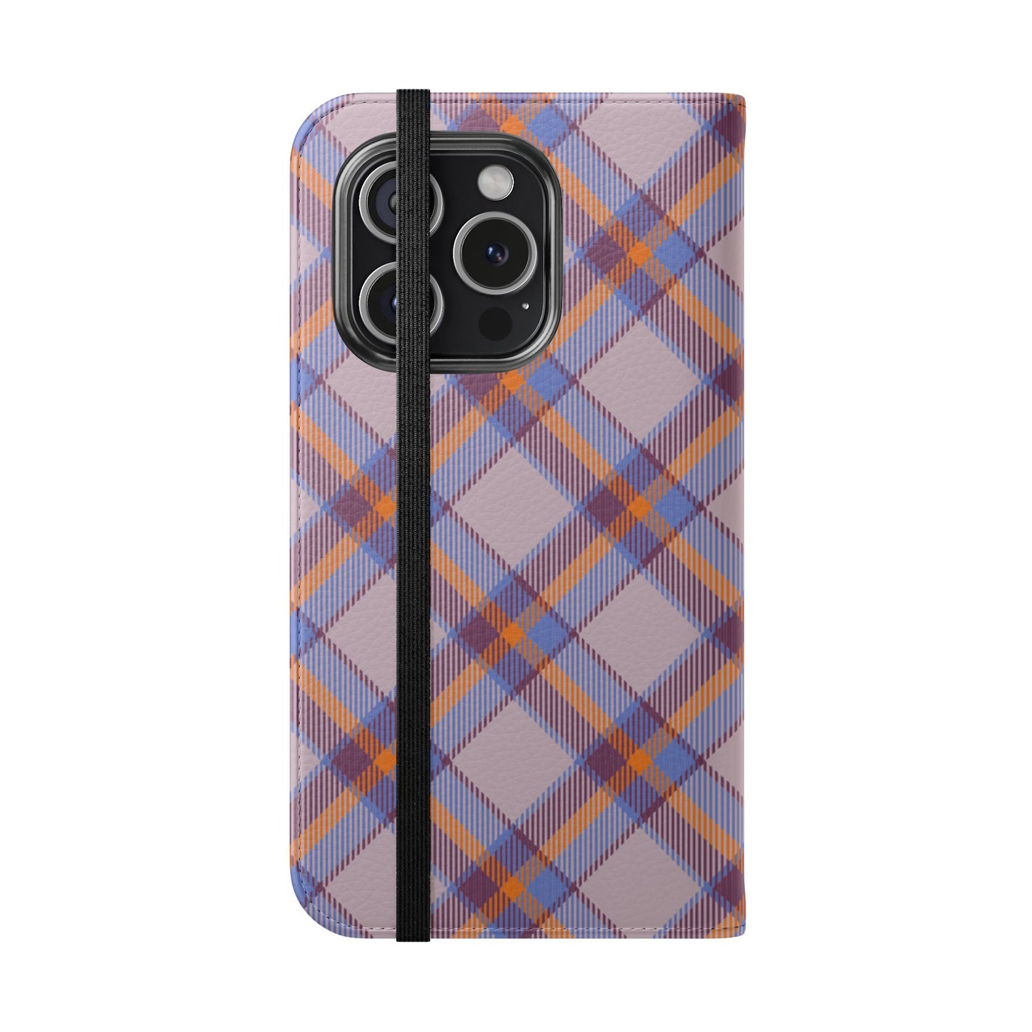 Tartan Flip Phone Case — purple & Orange Plaid Wallet Cover