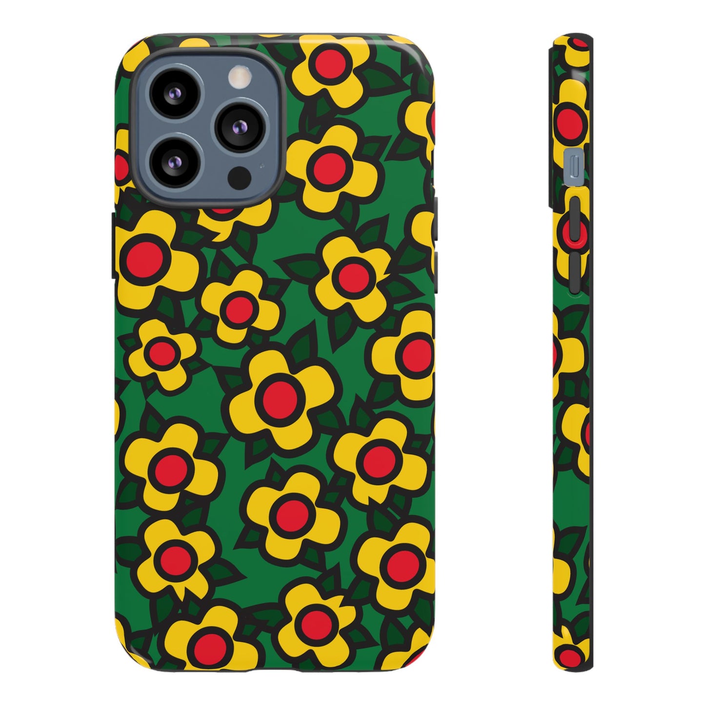 Floral Pop Tough Phone Case — Retro Yellow Red Flower Pattern