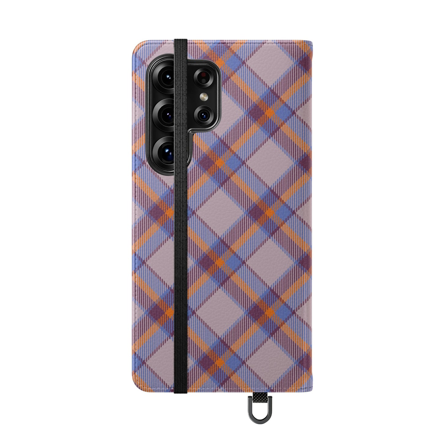 Tartan Flip Phone Case — purple & Orange Plaid Wallet Cover