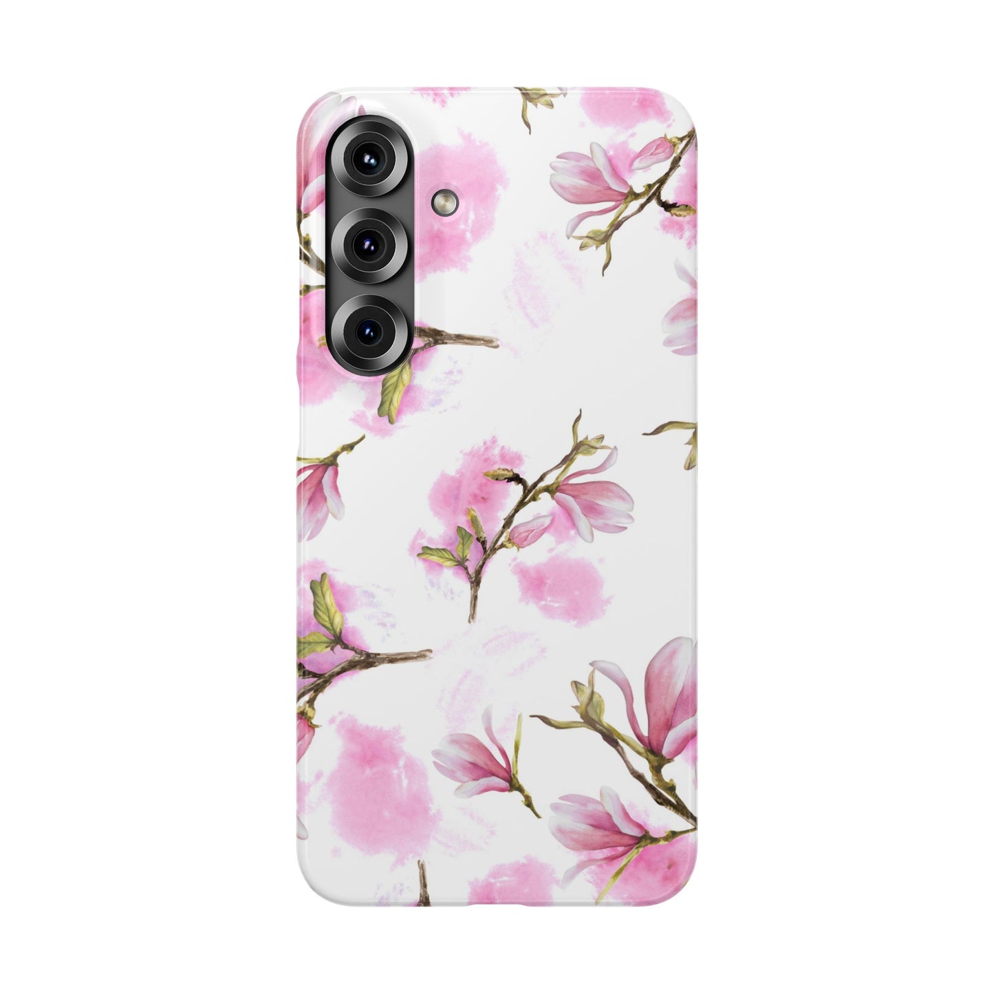 Floral Magnolia Slim Phone Case – Pink Watercolor Snap Case for Apple iPhone and Samsung Galaxy.
