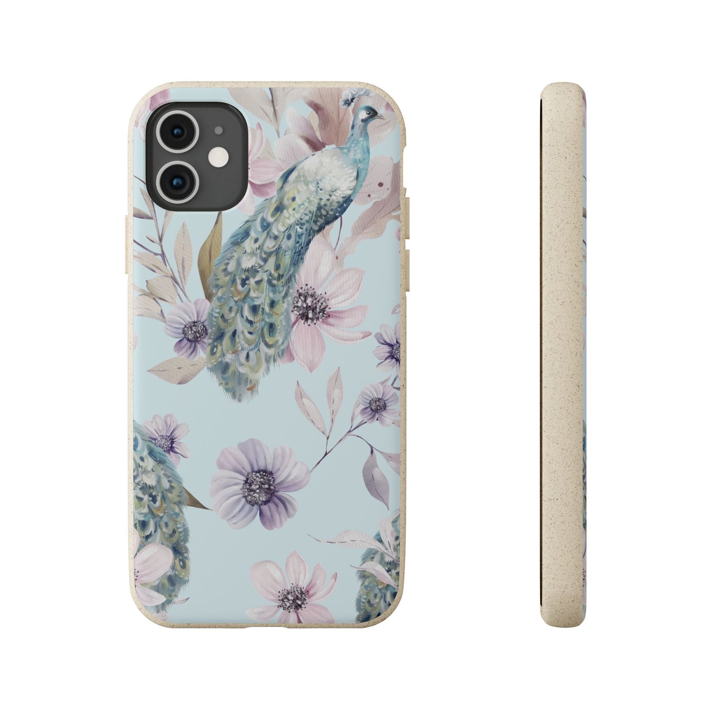 Peacock Floral Biodegradable Phone Case — Eco-Friendly Cover for Apple iPhone and Samsung Galaxy.