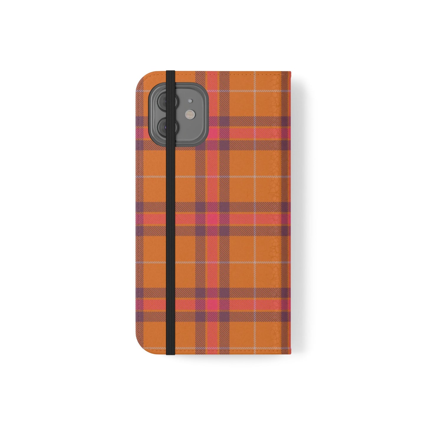 Tartan Flip Phone Case — Orange, Purple & Red Plaid Wallet Cover