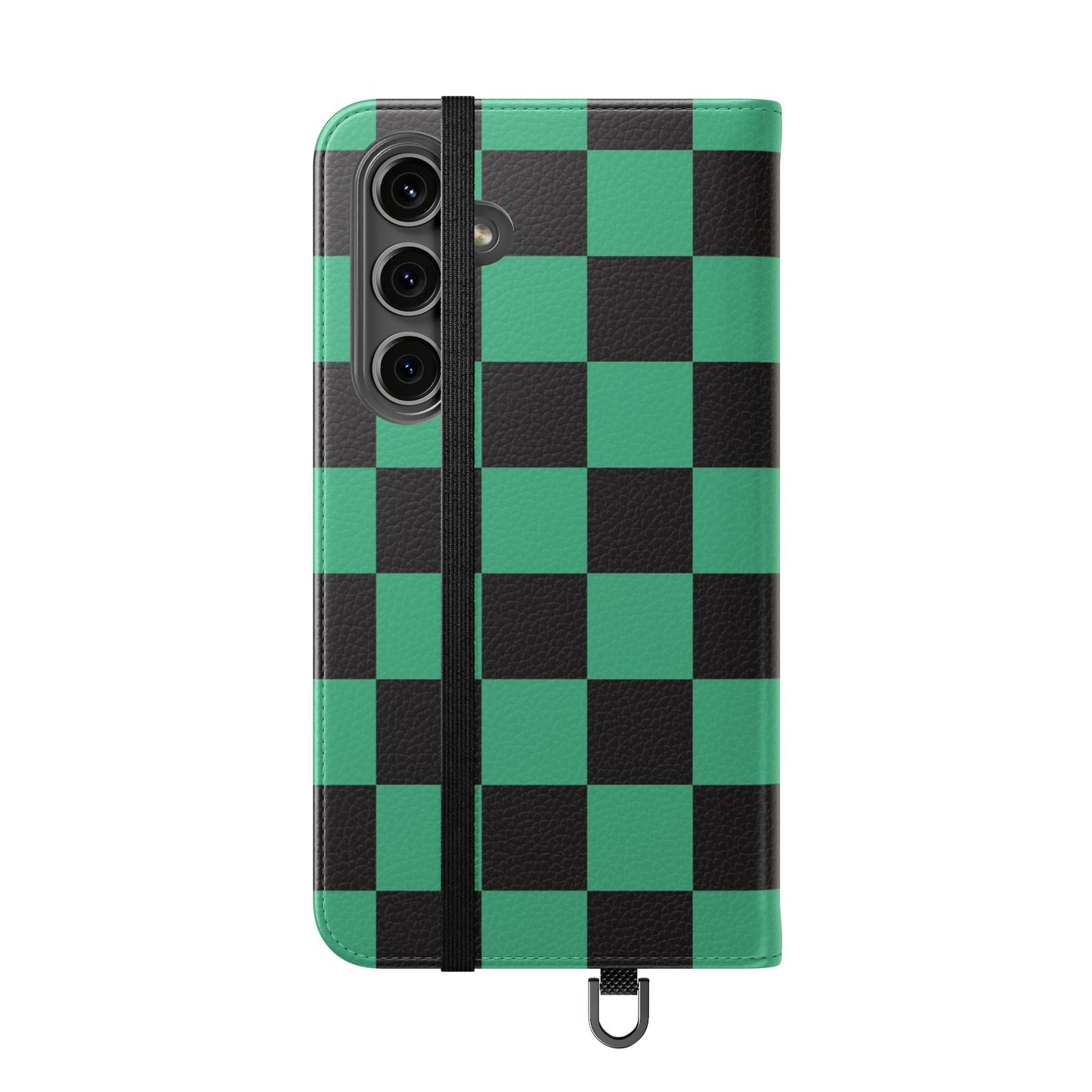 Tanjiro Chequered Flip Phone Case — Black and Green Chequered Wallet Cover