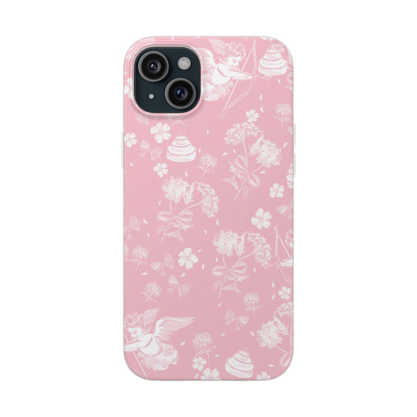 Pink Floral Cherub Flexi Phone Case for Apple iPhone and Samsung Galaxy.