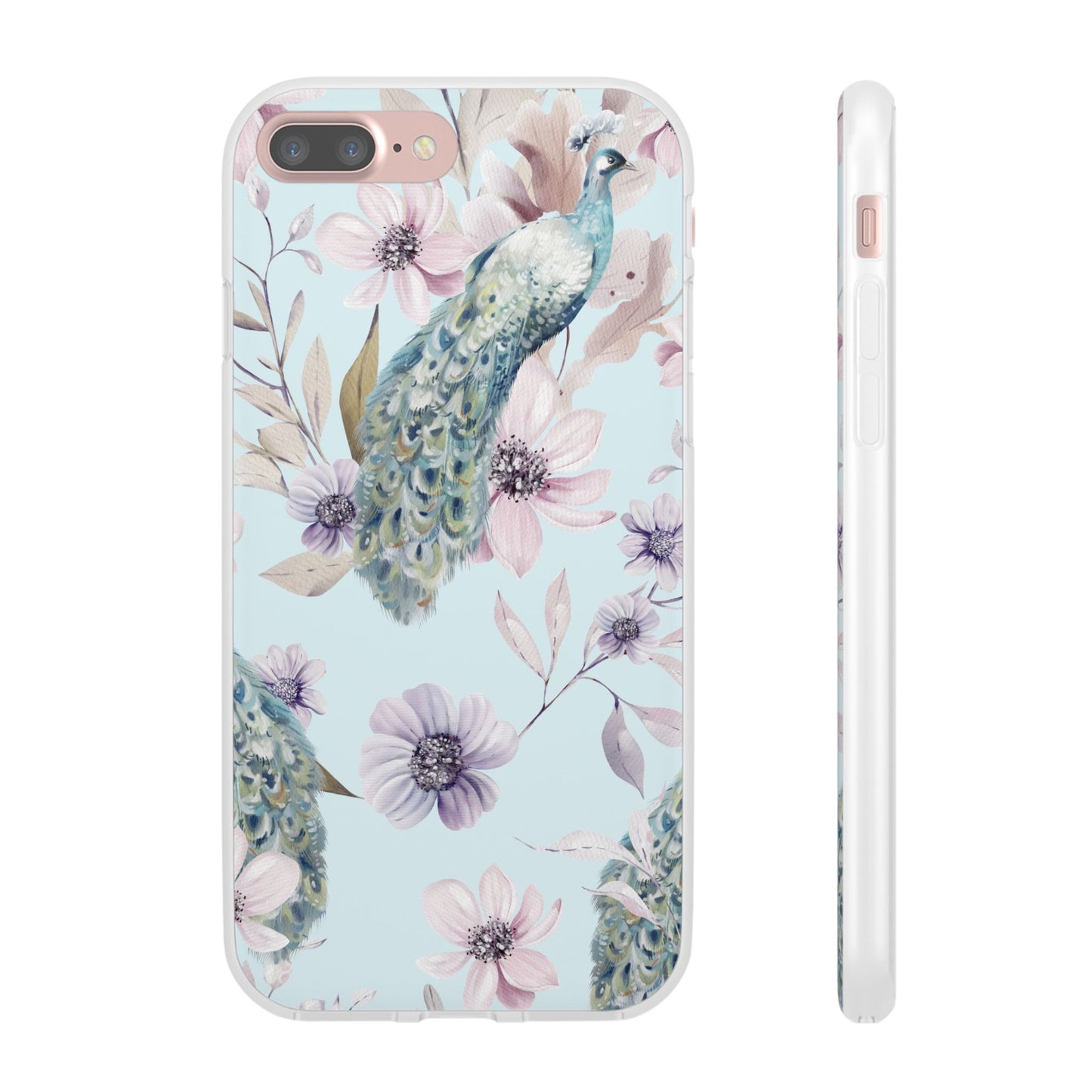 Peacock Floral Phone Case — Pastel Watercolor Bird Slim Case