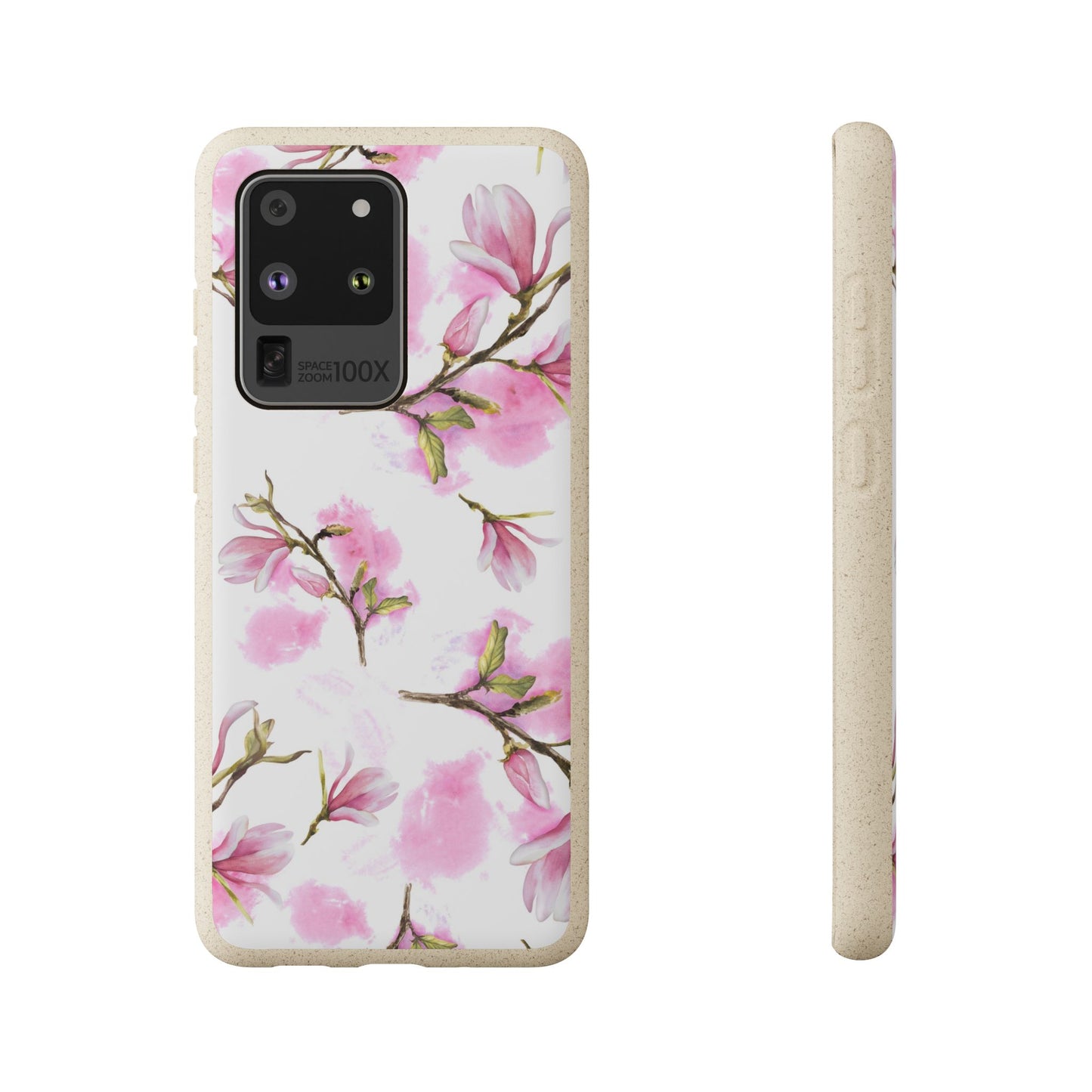 Biodegradable Phone Case — Pink Magnolia Floral Eco Phone Cover for Apple iPhone and Samsung Galaxy.