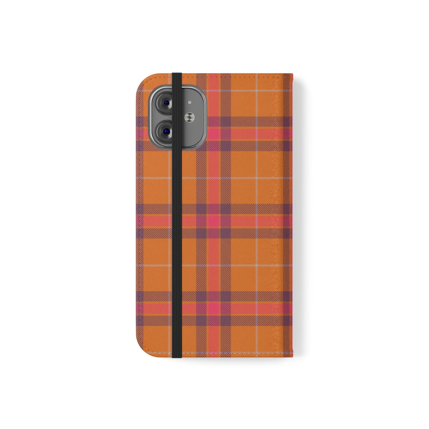 Tartan Flip Phone Case — Orange, Purple & Red Plaid Wallet Cover