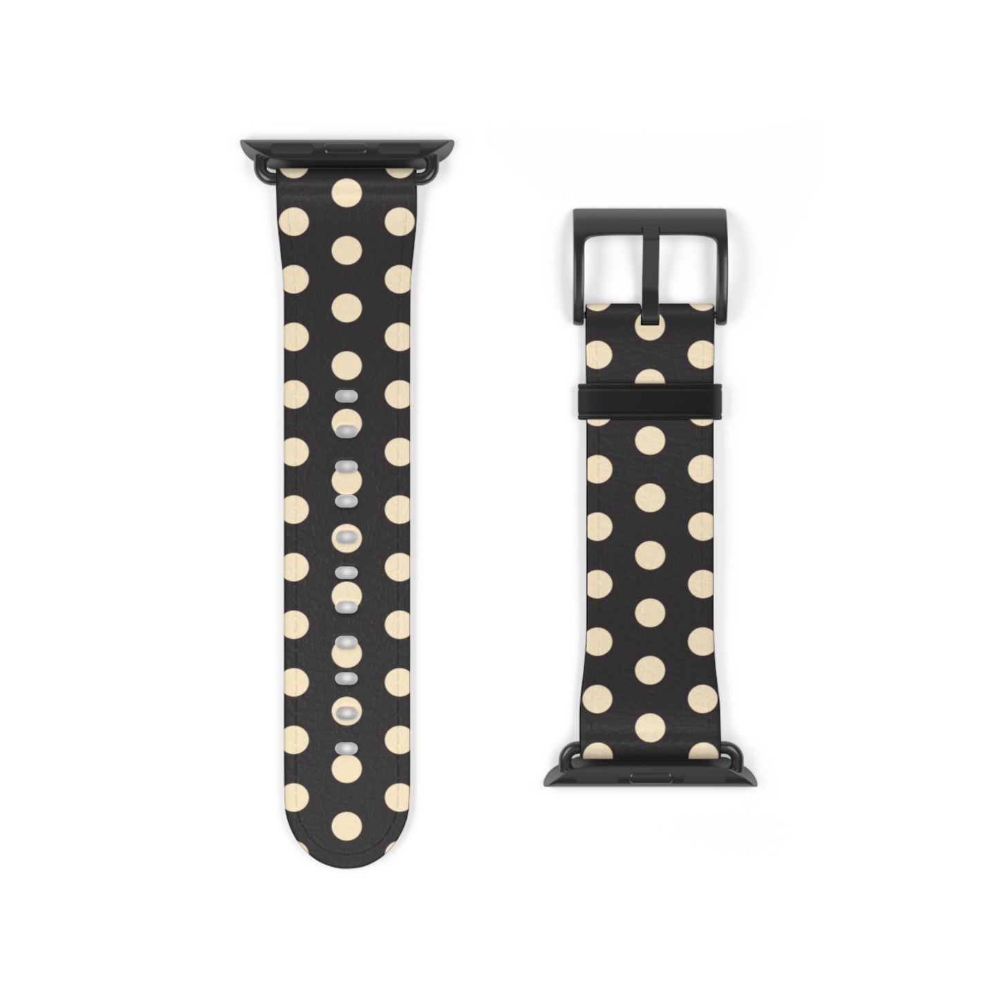 Vintage inspired black and cream polka dot ring holder with magnetic grip, ergonomic design, and retro style