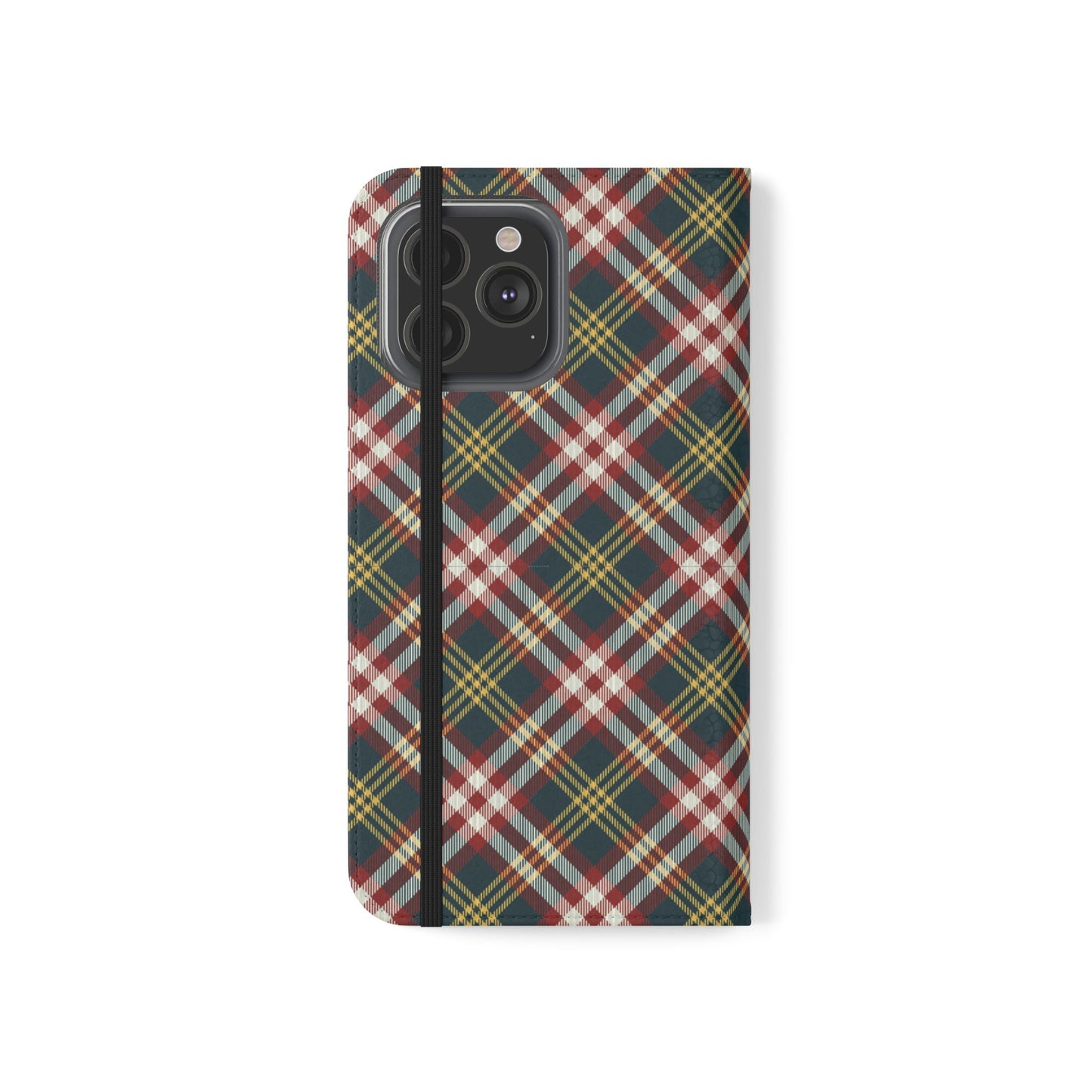 Tartan Flip Phone Case — Yellow & Red Plaid Wallet Cover