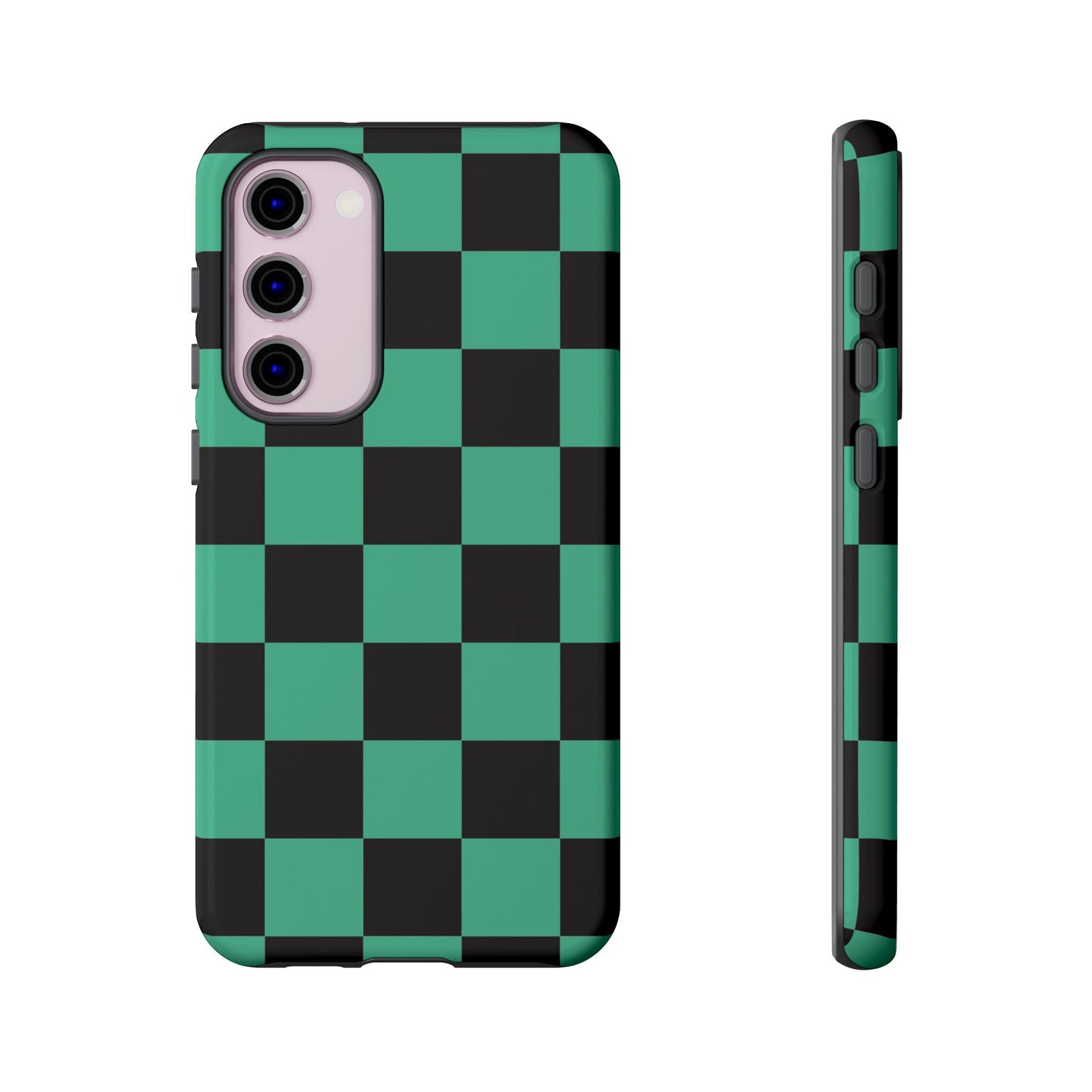 Tanjiro Checkerboard Tough Phone Case – Green & Black Protective Cover