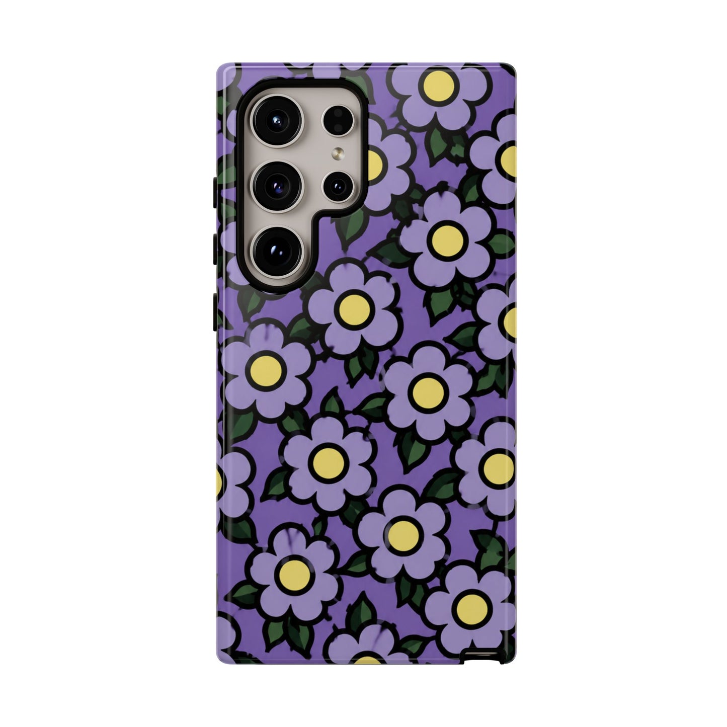 Purple Floral Tough Phone Case — Durable Protective Phone Cover with Cute Daisy Pattern