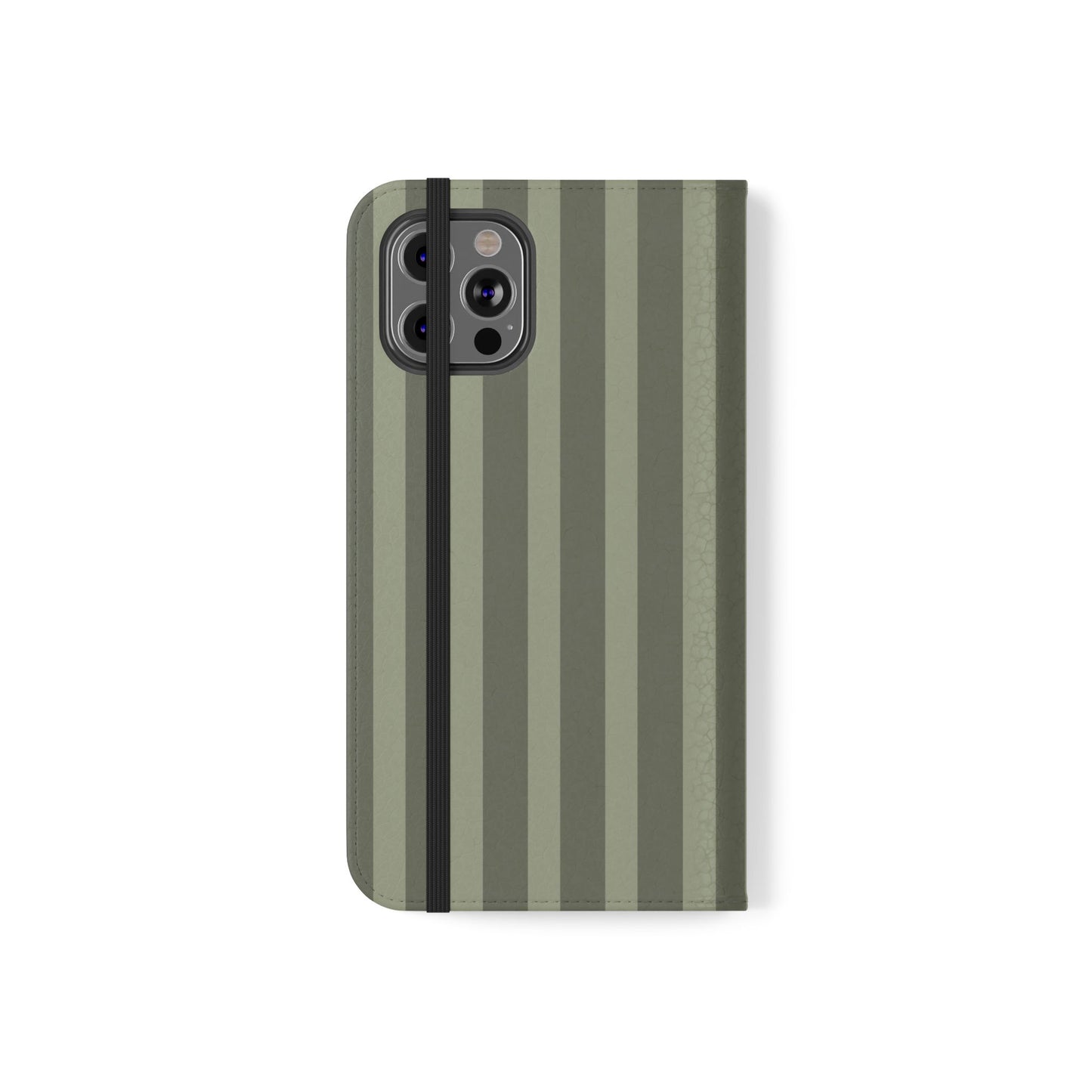 Olive Vertical Stripe Flip Phone Case — Wallet Cover with Card Slots