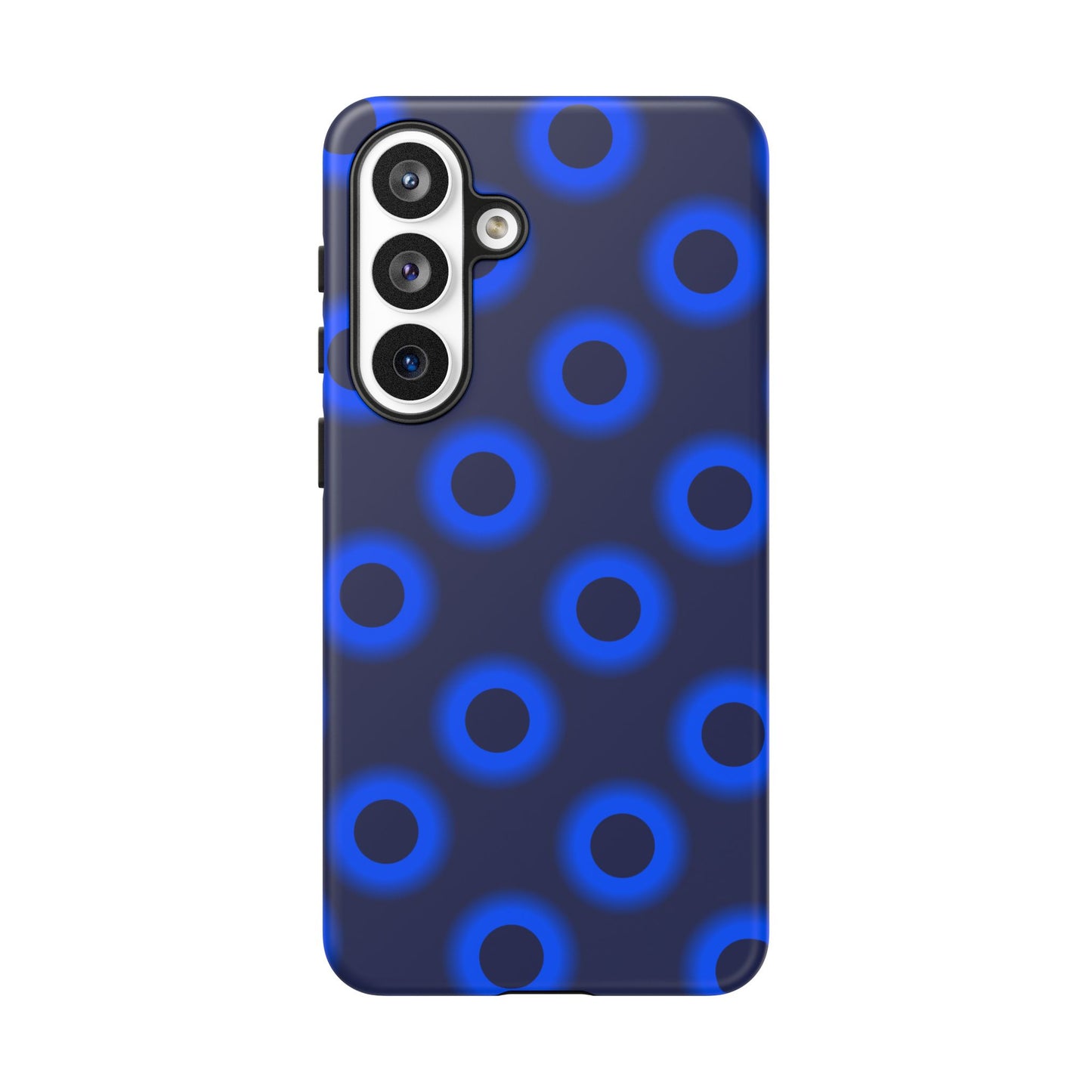 Blue Neon Dot Tough Phone Case — Protective iPhone Cover with Geometric Ring Pattern