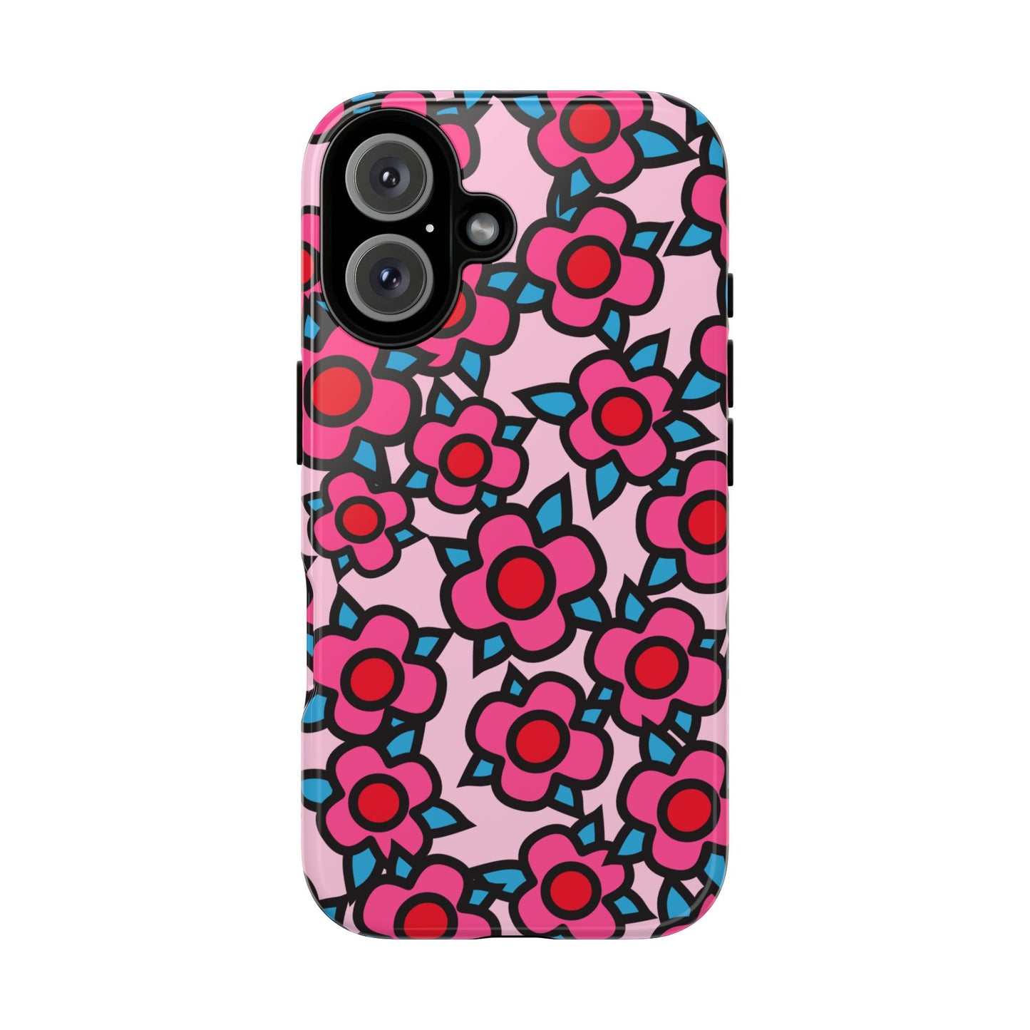Floral Pink Tough Phone Case — Retro Red & Teal Flower Pattern