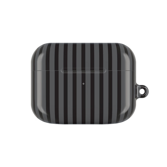 Striped Black AirPod Case – Slim Protective Cover with Keyring Loop