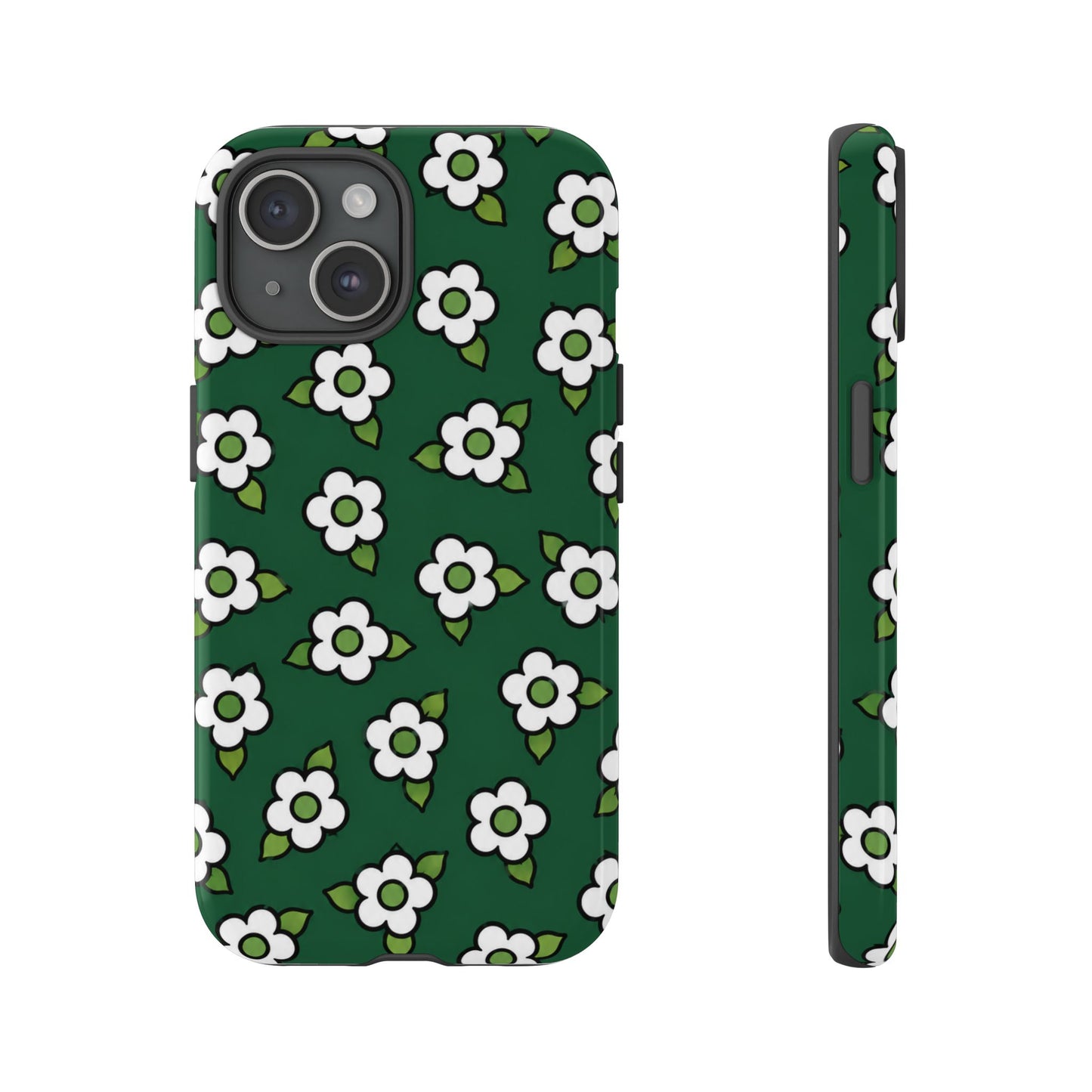 Floral Tough Case — Green White Daisy Protective Phone Cover
