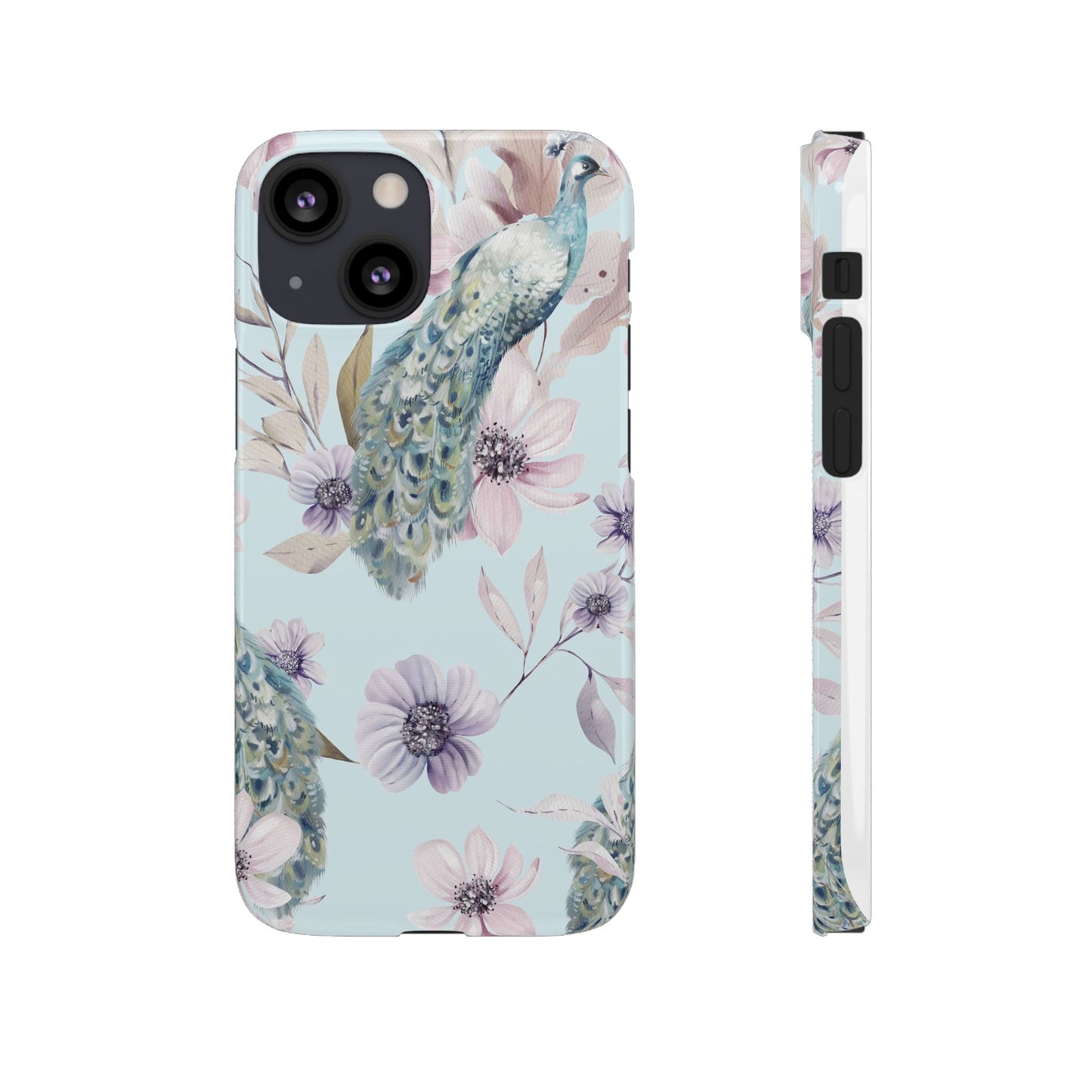 Watercolour Pastel Peacock Floral Snap Phone Case for Apple iPhone and Samsung Galaxy.