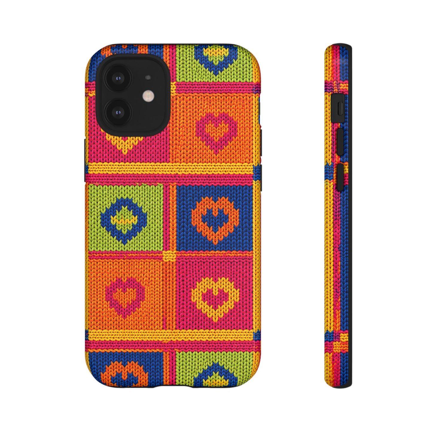 Retro Knit Pattern Heart Patch Tough Phone Case