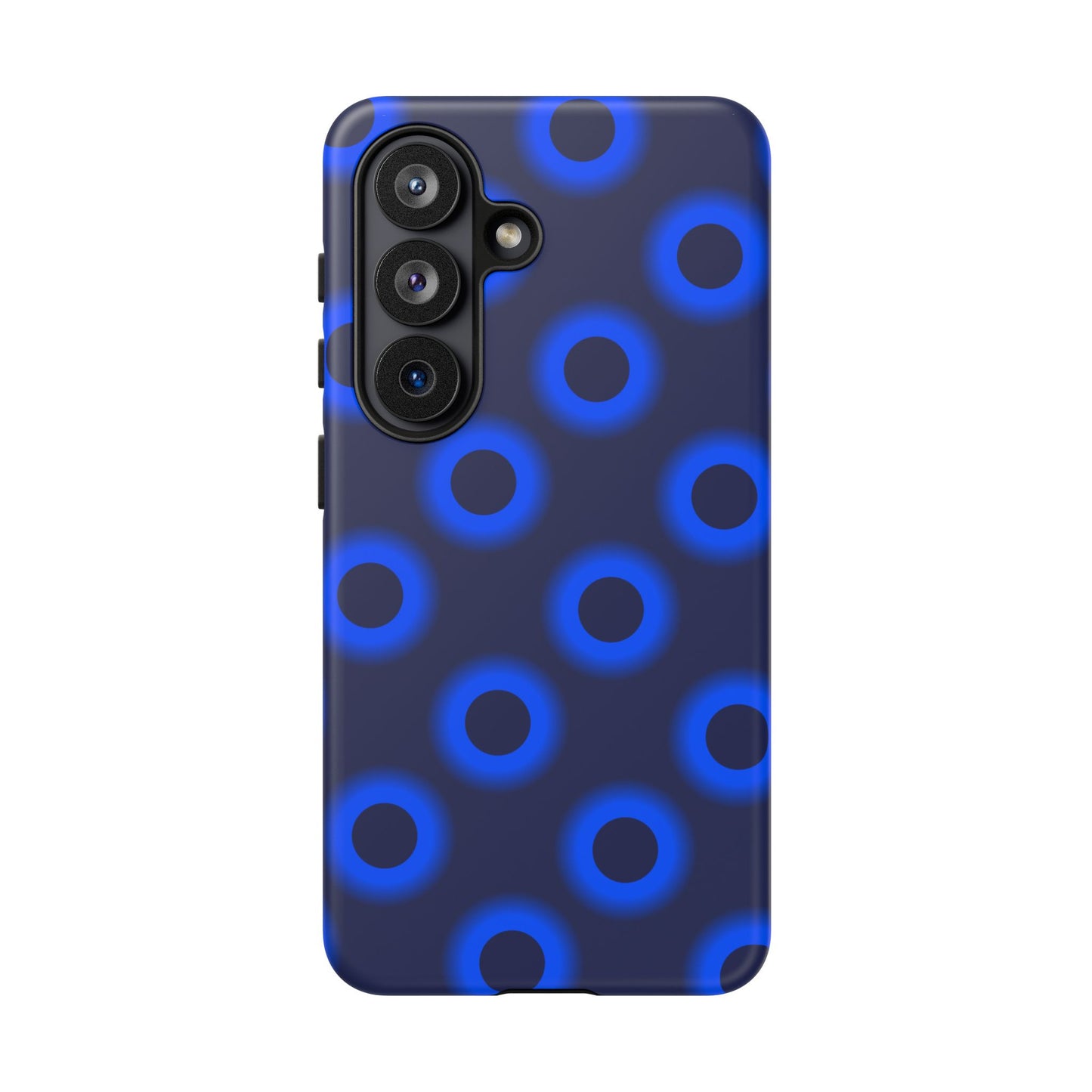 Blue Neon Dot Tough Phone Case — Protective iPhone Cover with Geometric Ring Pattern