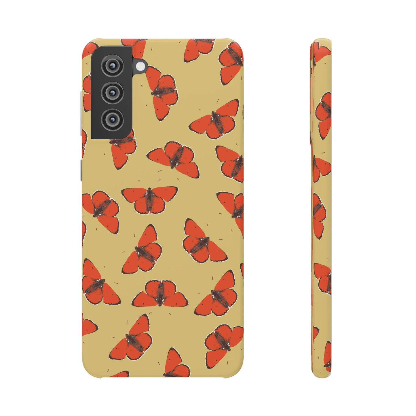 Butterfly Snap Phone Case — Red Moth Pattern on Mustard Background