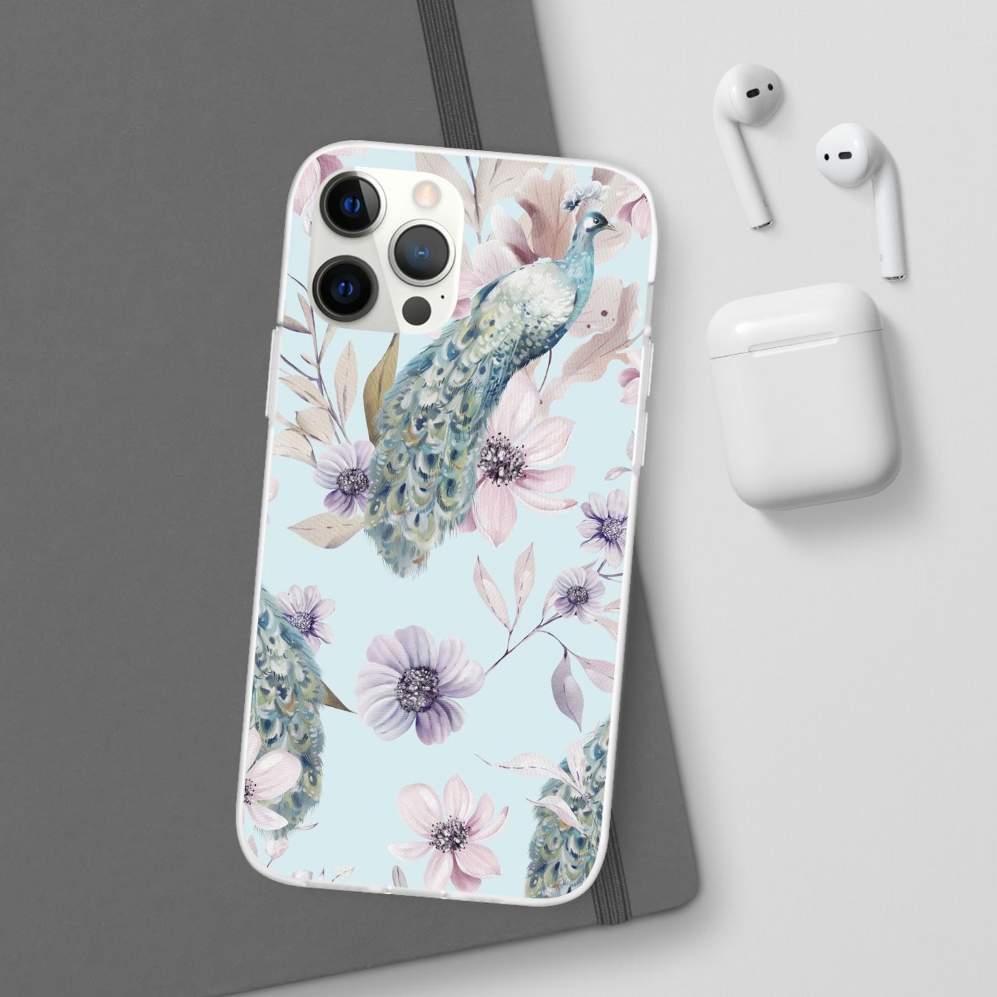 Peacock Floral Phone Case — Pastel Watercolor Bird Slim Case