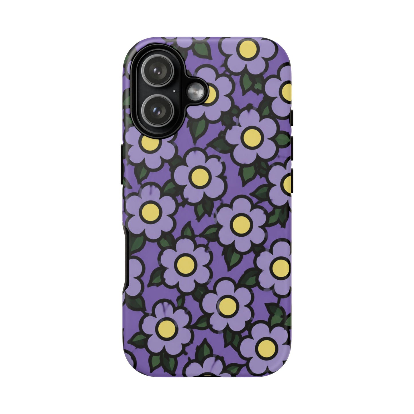 Purple Floral Tough Phone Case — Durable Protective Phone Cover with Cute Daisy Pattern