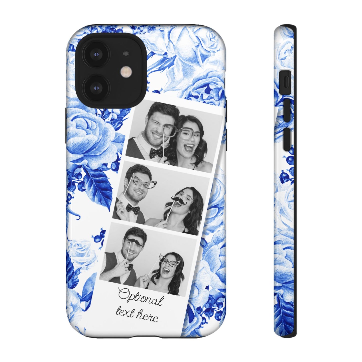 Three Photo Personalised Blue Floral Image Strip Custom Phone Case