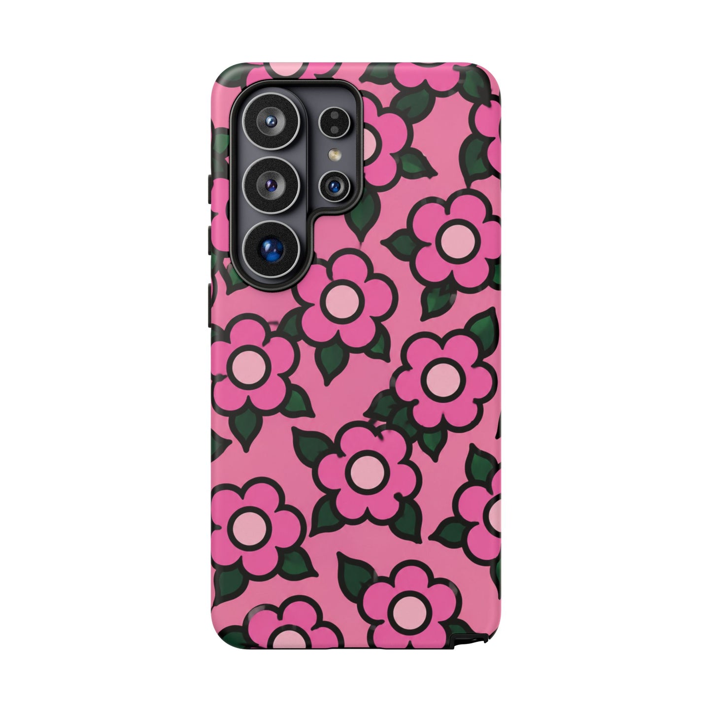 Pink Floral Tough Phone Case — Cute Retro Flower Protective Cover