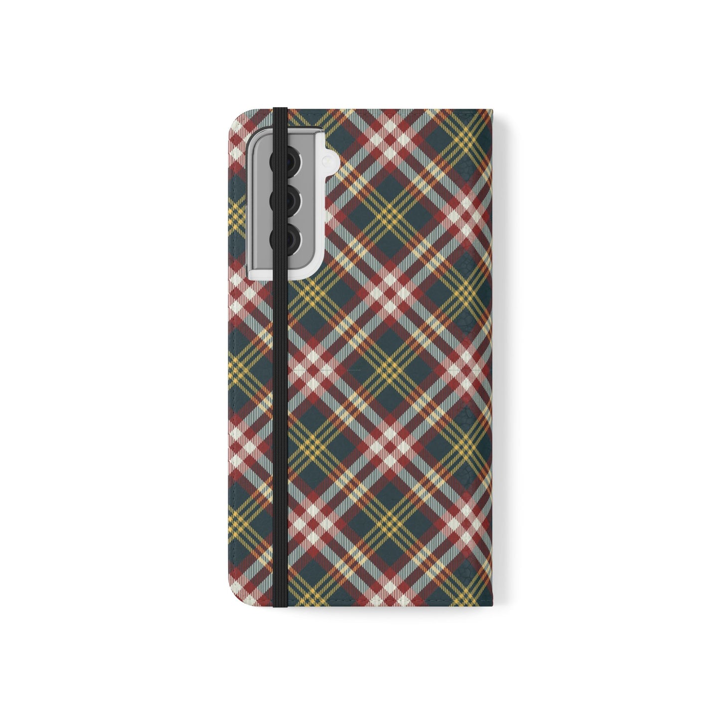 Tartan Flip Phone Case — Yellow & Red Plaid Wallet Cover