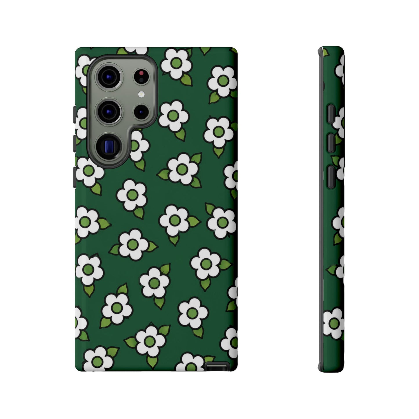 Floral Tough Case — Green White Daisy Protective Phone Cover