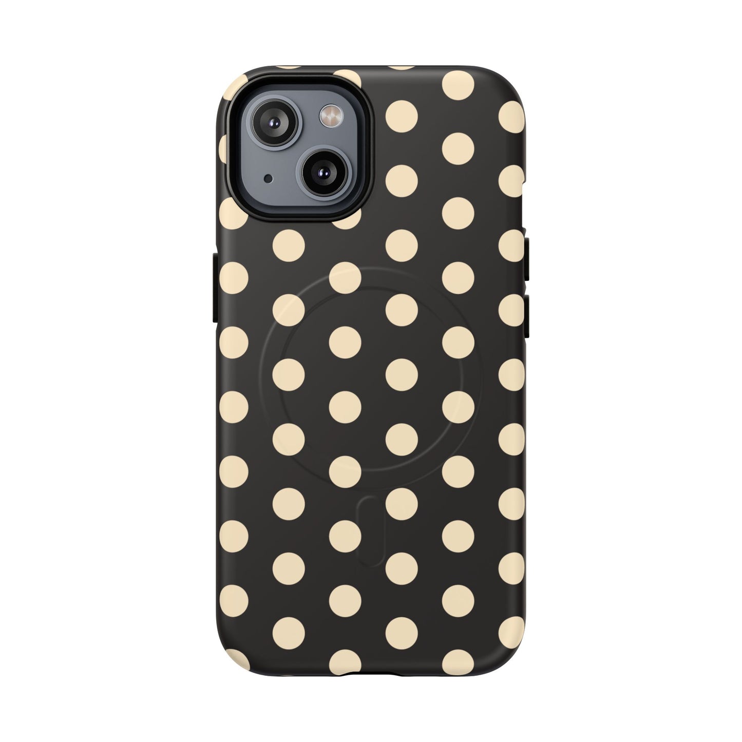 Polka Dot Magnetic Phone Case – Black & Cream Retro Spot Pattern