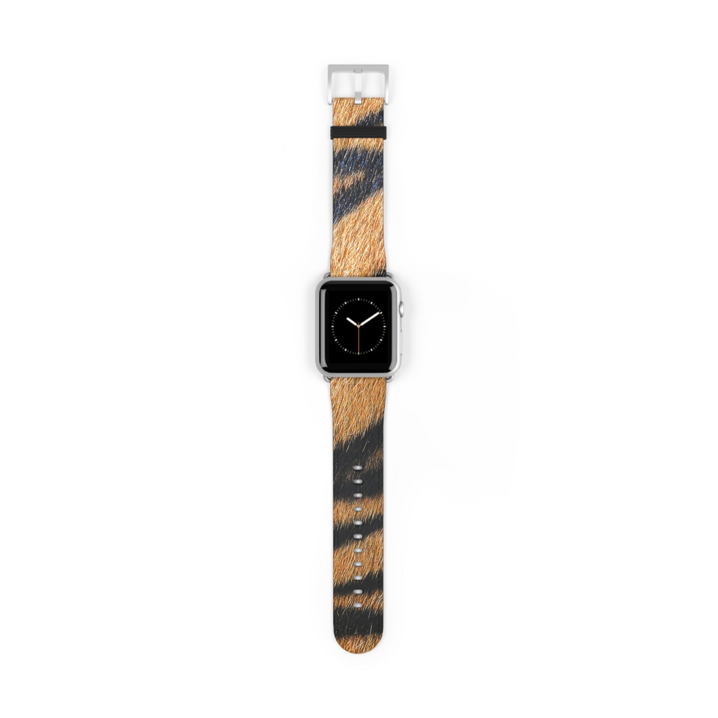 Tiger fur Apple Watch band with faux-leather strap, matte buckle, big cat pattern, stylish gift for him or her