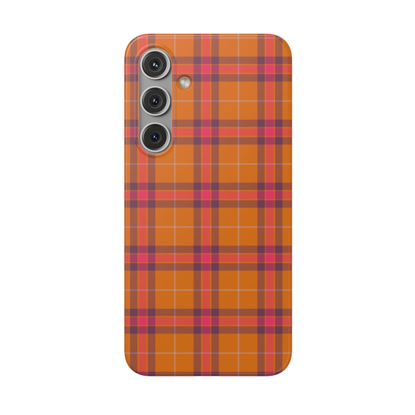 Orange Plaid Flexi Phone Case for Apple iPhone and Samsung Galaxy.