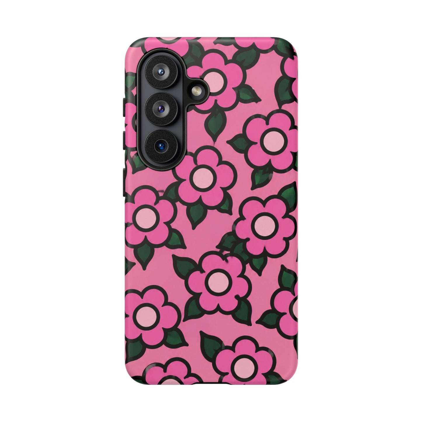 Pink Floral Tough Phone Case — Cute Retro Flower Protective Cover