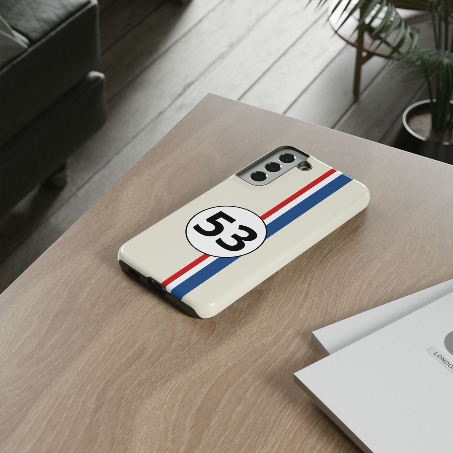 Racing Stripe Personalised Number Tough Phone Case for Apple iPhone, Samsung Galaxy and Google Pixel.