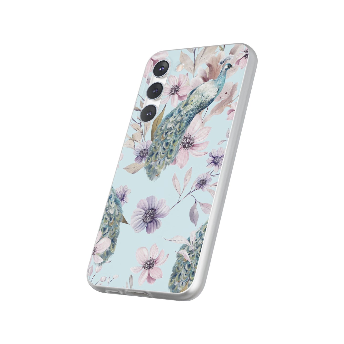 Peacock Floral Phone Case — Pastel Watercolor Bird Slim Case