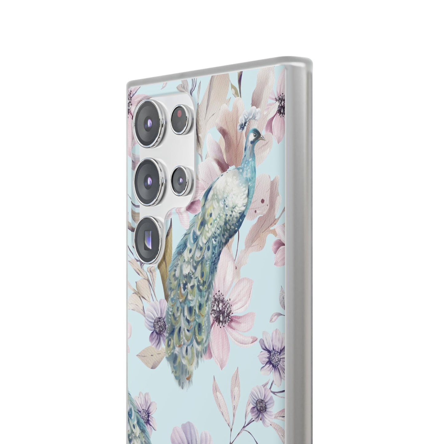 Peacock Floral Phone Case — Pastel Watercolor Bird Slim Case