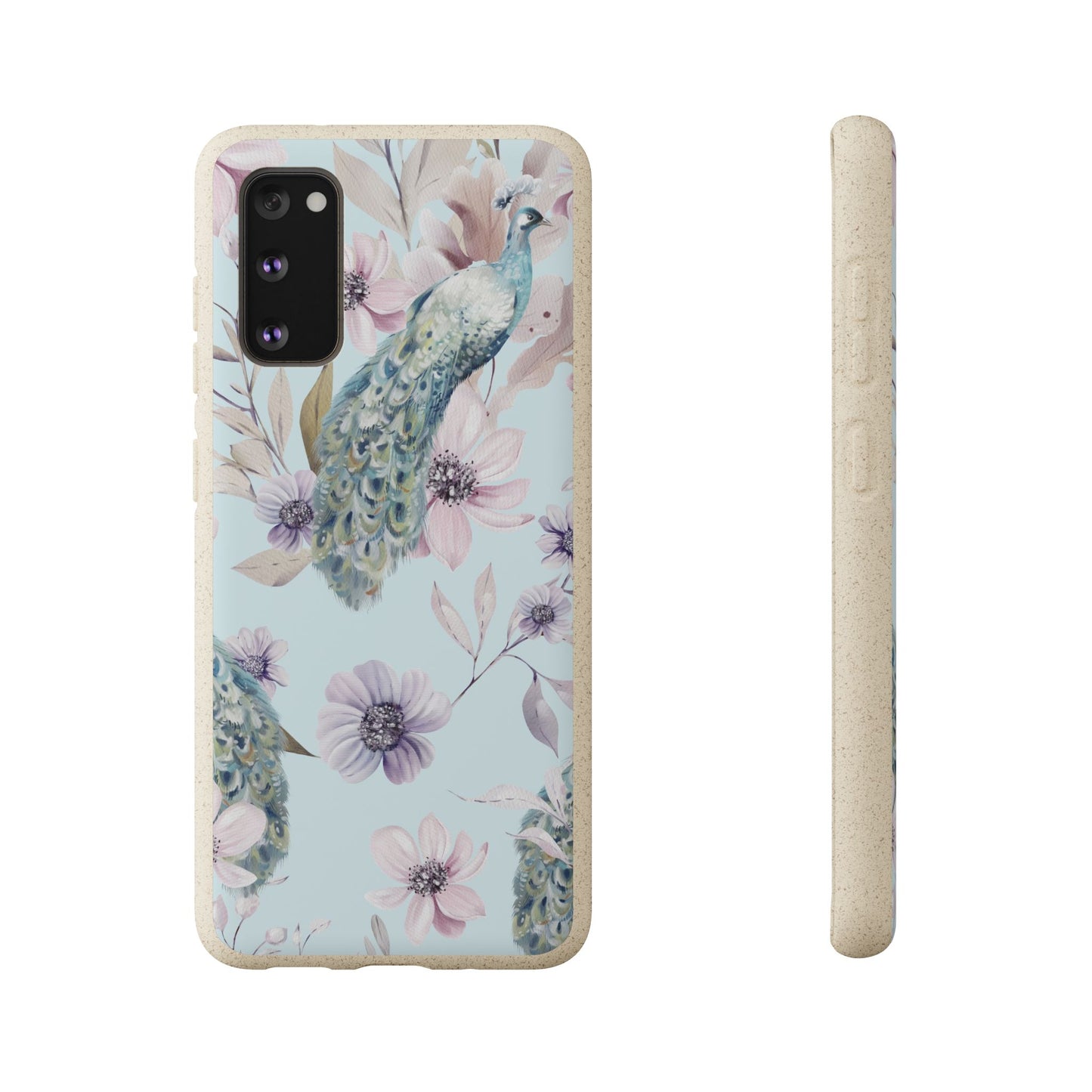 Peacock Floral Biodegradable Phone Case — Eco-Friendly Cover for Apple iPhone and Samsung Galaxy.