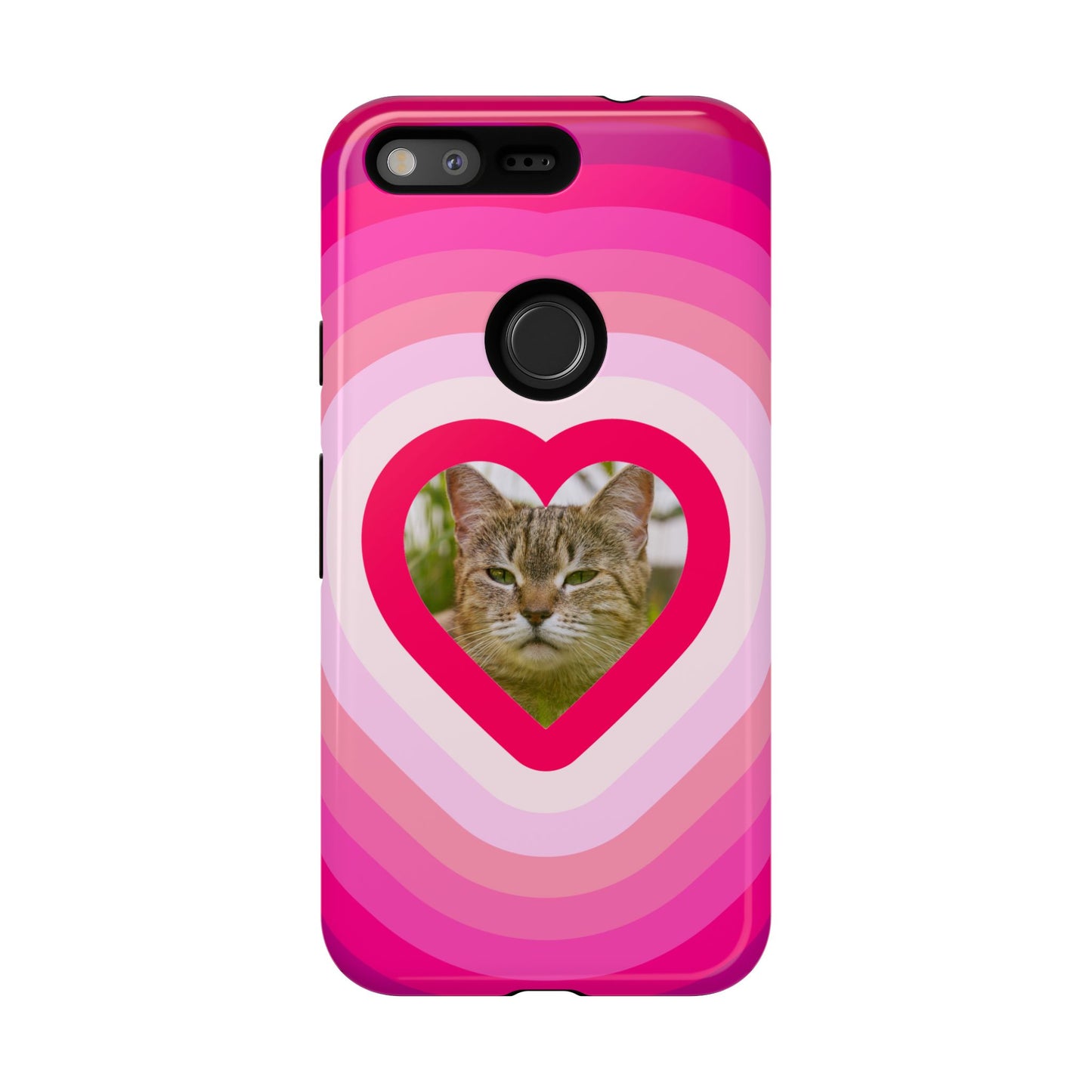 Single Image Personalised  Heart Photo Phone Case – Pink Gradient Love Tough Case for Apple iPhone, Samsung Galaxy and Google Pixel.
