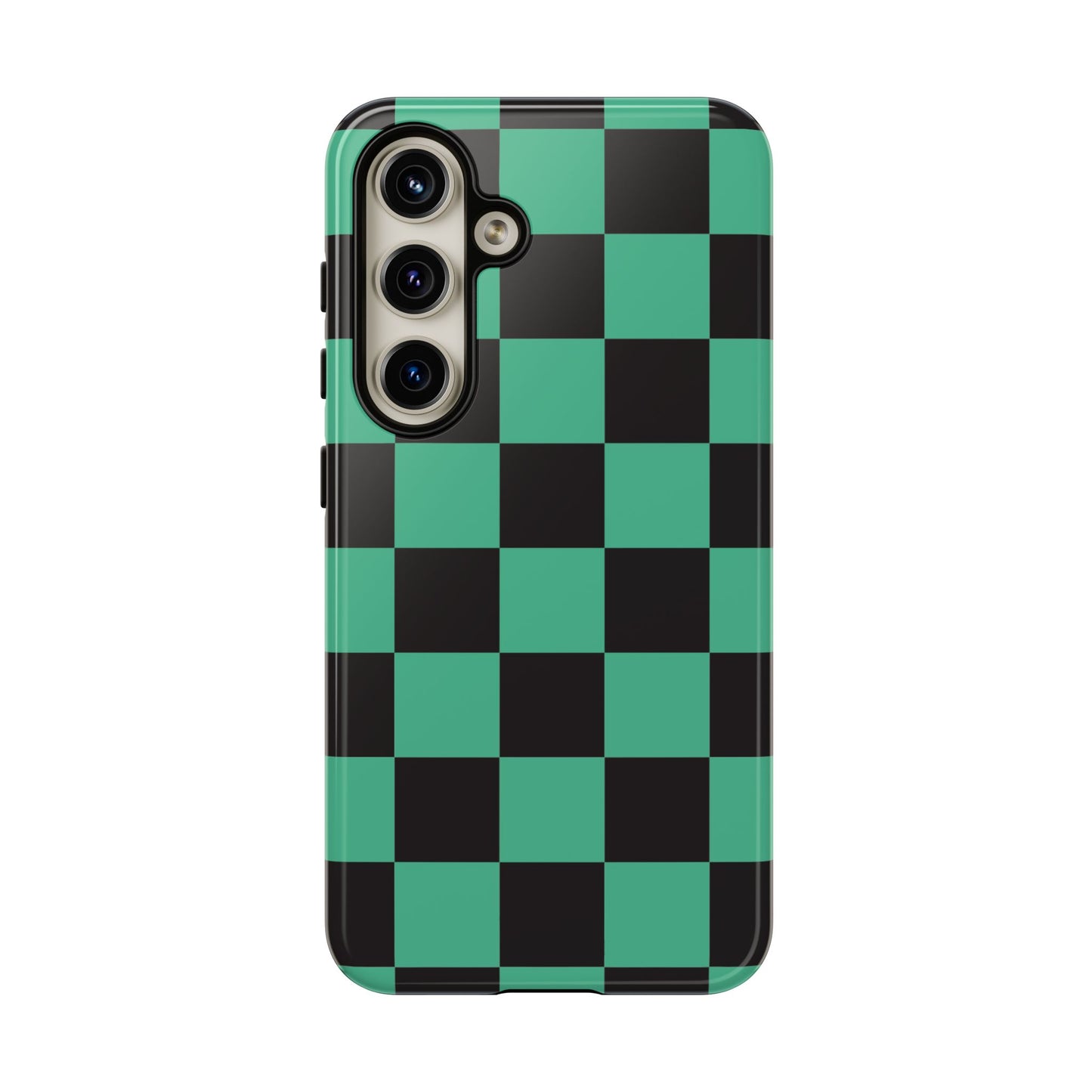 Tanjiro Checkerboard Tough Phone Case – Green & Black Protective Cover