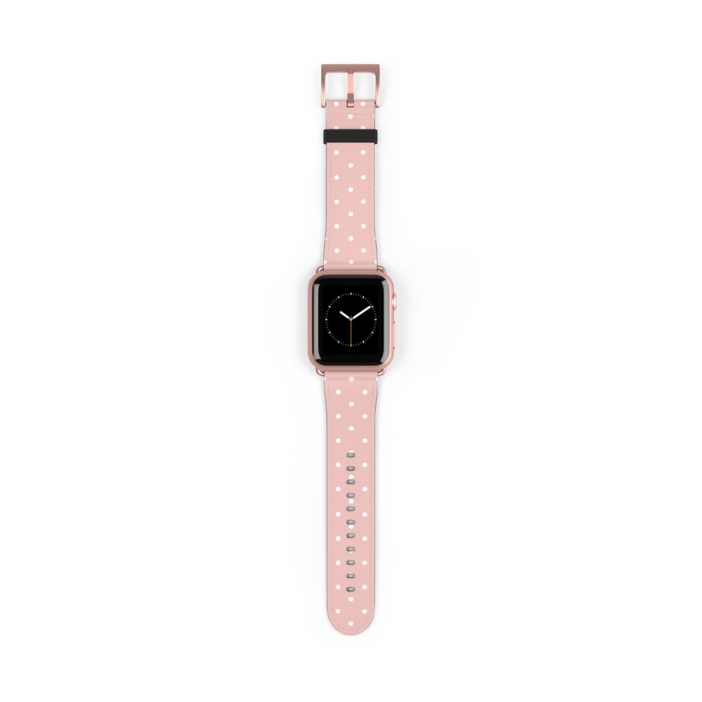 Apple Watch band in soft pink with white polka dots, cute watch band for women, floral-inspired silicone strap