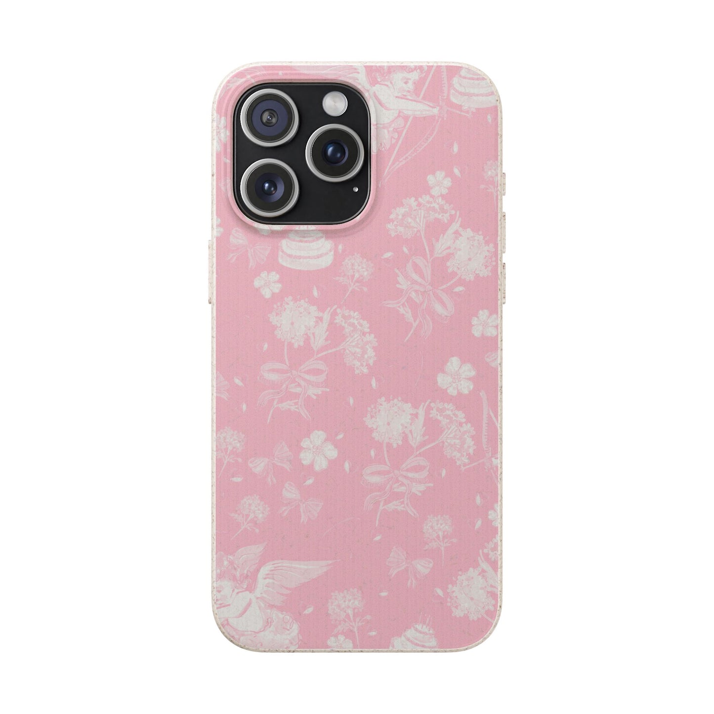 Pink Floral Cherub Biodegradable Phone Case for Apple iPhone and Samsung Galaxy.