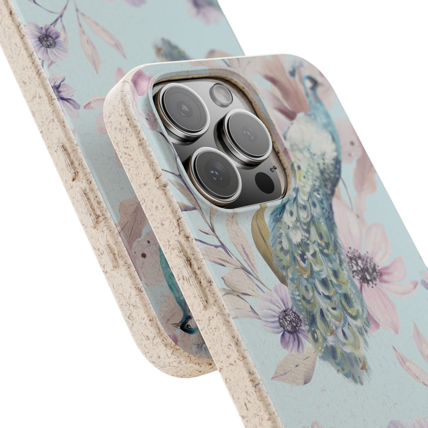 Peacock Floral Biodegradable Phone Case — Eco-Friendly Cover for Apple iPhone and Samsung Galaxy.