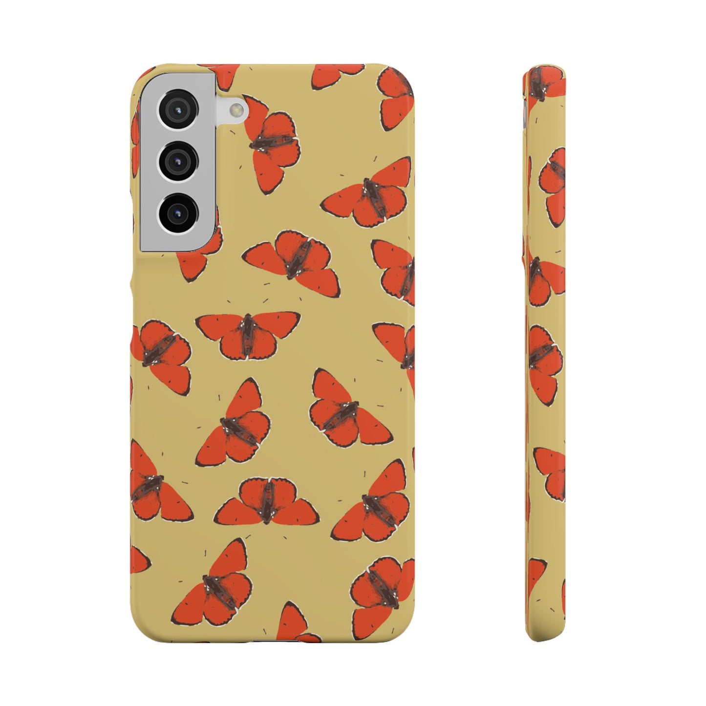 Butterfly Snap Phone Case — Red Moth Pattern on Mustard Background