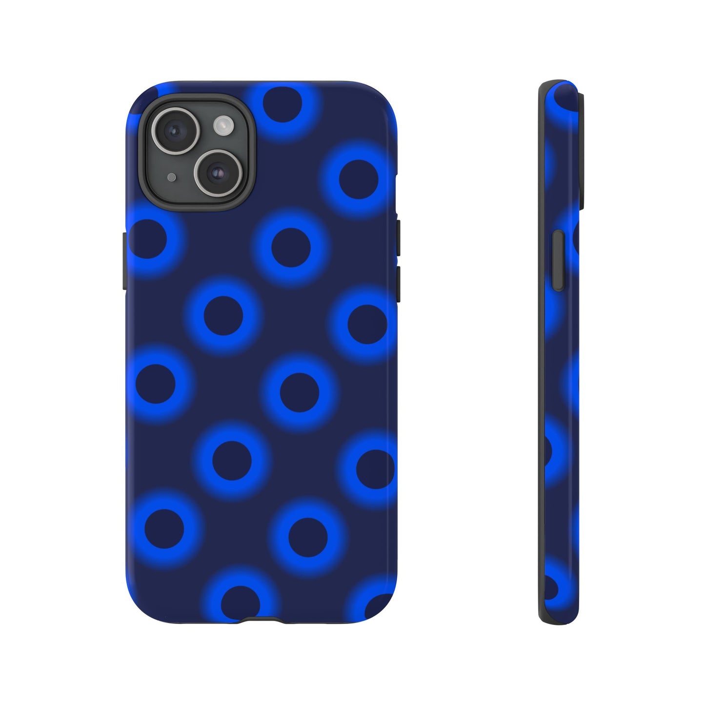 Blue Neon Dot Tough Phone Case — Protective iPhone Cover with Geometric Ring Pattern